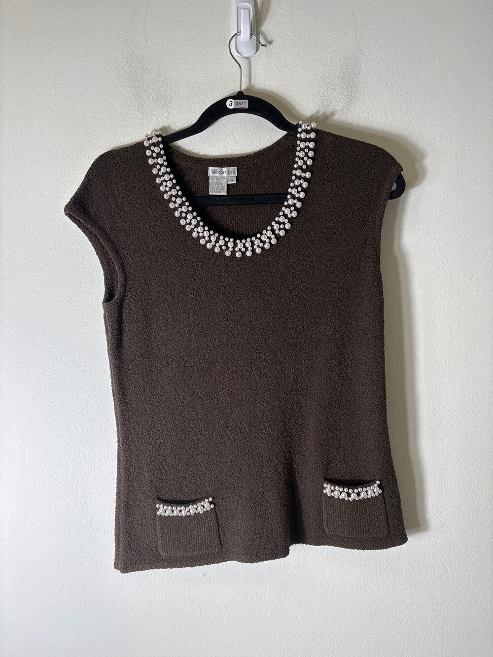 Worth Brown Boule With Pearl Trimmed Top Sz M